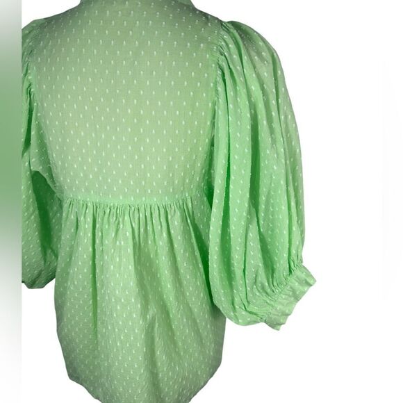 Never A Wallflower Lime Green Sherbet Swiss Dot Peasant Top - Picture 5 of 11
